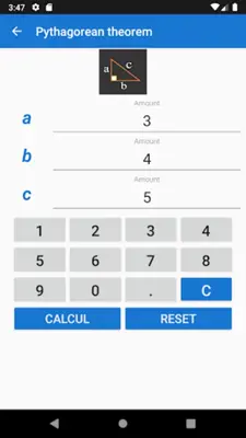 Pythagorean theorem calculator android App screenshot 1